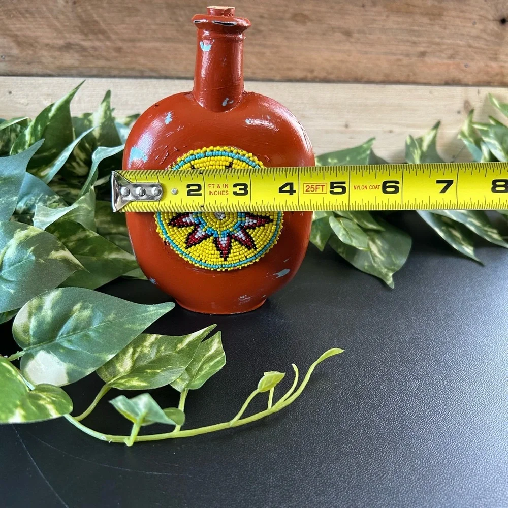 Upcycled‎ Native American Glass Beaded Jar Corked Distressed Shelf Sitter Decor